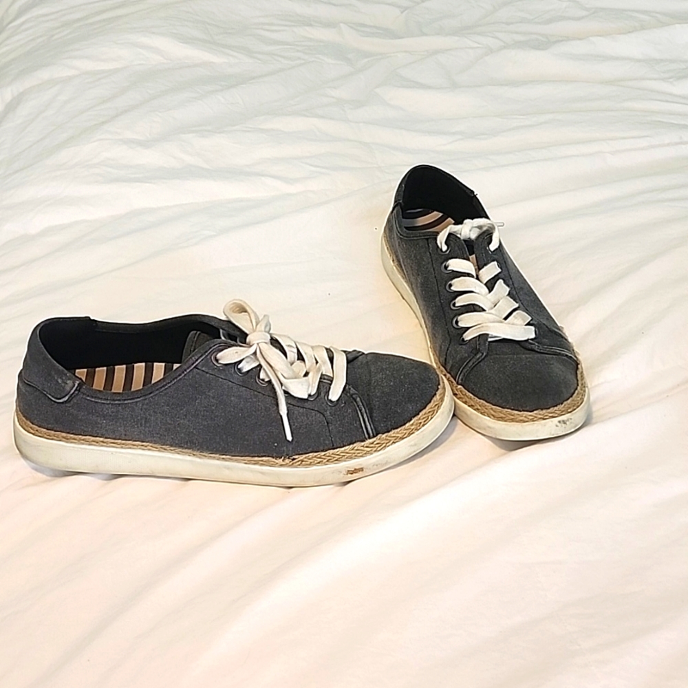 Vionic 9 boat shoe sneaker tennis shoe braided espadrille white canvas Grey gray
